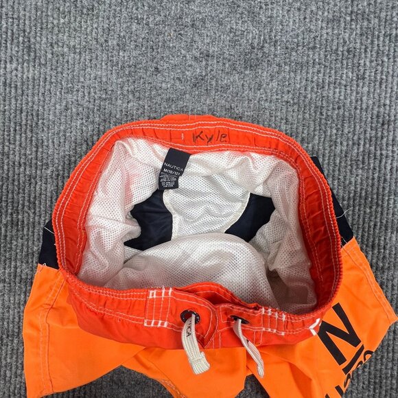 Nautica Boy Swim Trunks Shorts M (10/12) Orange Black US83 Colorblock Mesh Lined - Picture 11 of 14